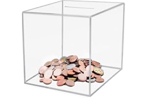 NWVUOP 15 × 15cm Acrylic Piggy Bank Break to Open Square Money Box for Adults Acrylic Money Saving Box 6"× 6"× 6", Transparent