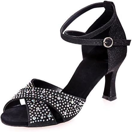 Elegant high shoes Women‘s Dance Shoes Latin/ballroom Satin Flared Heel 7.5cm Heel Height Brown, black, 37