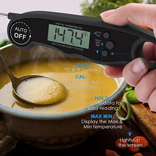 AMIR Küchenthermometer, Digitales Grillthermometer, Bratenthermometer, Fleischthermometer, Steak Thermometer mit LCD-Bildschirm, Auto ON/Off und Langer Sonde für Küche, Grill, BBQ, Baby-Ernährung – Bild 4