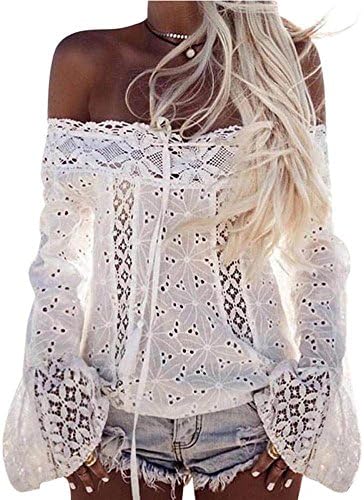 TUDUZ Sexy Elegant Women Off Shoulder Long Sleeve Lace Loose Blouse Tops T-Shirt Plus Size (S-3XL)