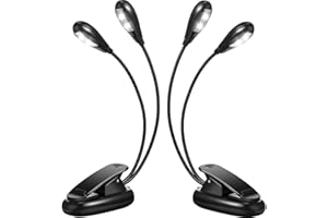 Kaneorooir 2Pcs Music Stand Light Clip on LED Book Lights Dual Arm Reading Lights for Books in Bed 360 Degree Adjustable Clip