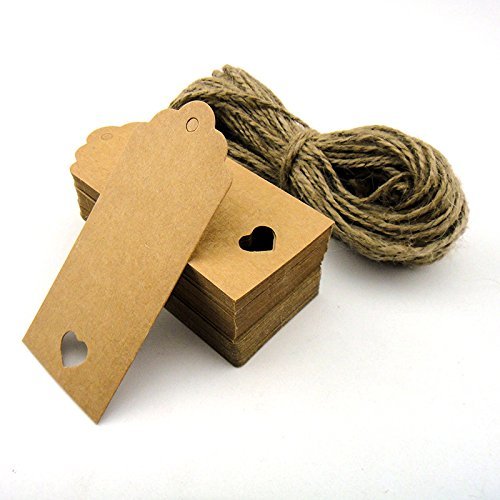 100 Geschenkanhänger, Kraftpapier, mit gratis-Schnüren, für Geschenke, zum Basteln, als Preis-Etiketten Rectangular With Heart - 2