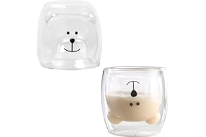 Xzeemo 250ML Tazza Vetro a Doppia Parete, Caffè, Tè, Resistente al Calore, Simpatico Orso