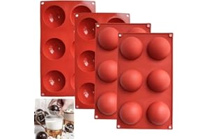 TASHELLS Lot de 4 moules en silicone en forme de boule, 6 trous, ronds, demi-sphères, pour chocolat, gâteaux, gelée, souris dôme