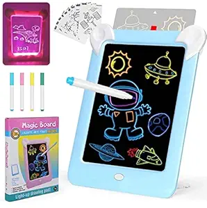 Techno Buzz Deal Light-Up Writing Tablet,10 Inch Writing Doodle Board |3D Light-Up Magic Drawing Pad Toys -ABC Graphics Handwriting Tablet for Kids , Erasable Sketching Notepad Multi Color