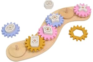 Sensory Junction Spinning Gear Cog Toy for Kids - Montessori Bamboo Base with Removable Cogs and Shapes | Developmental Toy for Motor Skills for Boys & Girls