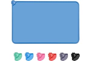 MOACC Tappetini Sottociotola per Cani, Tappetino per Ciotola di Cibo Antiscivolo per Animali con Disegni di Zampe Perfetto per Proteggere Il Pavimento da Liquidi(Blu, 47 x 30 cm)