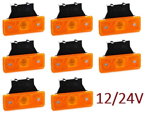 VNVIS - Set di 8 luci di posizione a LED arancione 24V 12V con supporti in gomma per telaio rimorchio camion rimorchio camion rimorchio camion
