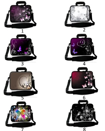 wortek Universal Notebooktasche Schutzhülle aus Neopren mit Zusatzfach, Tragegriff und Tragegurt für Laptops bis ca. 15,4 Zoll – Schmetterling Bunt - 2