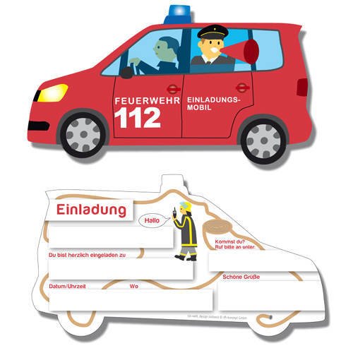 Einladungskarten "Spannende Feuerwehr" 6er Pack