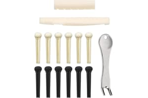 BPTRKOM 1 set Piroli Chitarra Acustica- Estrattore del Perno per Chitarra Ponte Chitarra con 12 Perni per Chitarra 1 Ponte Sella e Dado 1 Perno per Ponti Rimuovere Strumento Folk Chitarra Parti