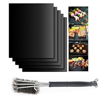 Grillmatte 5er Set Antihaft Zum Grillen Und Backen Aus Teflon Bbq Antihaftbeschichtung Grillmatten Fr Bis 500c Wiederverwendbar Mit Edelstahl Grillbrste