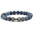 GAUEIOUR Dumbbell Bracelet,Blue Weathered Natural Stone Frosted Elastic Alloy Bracelet, Fitness Men and Women's Stainless Steel Barbell Jewelry, Fitness Yoga Men and Women's Jewelry Gifts