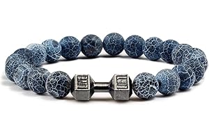 GAUEIOUR Bracelet haltère bleu vieilli pierre naturelle givrée élastique alliage bracelet fitness hommes et femmes bijoux haltère en acier inoxydable bijoux fitness yoga hommes et femmes bijoux
