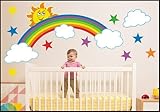 Rainbow Wolken Sterne und Sonne Full Farbe Wandtattoo Jungen Mädchen Aufkleber Kinderzimmer Baby Spielzimmer oder Art 930
