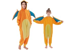 Udekit Dessin Animé Dragon Rouge avec Aueue de Flamme Debout Pyjamas, Dinosaure Rouge Grenouillères Vêtements de Nuit Cosplay Costume