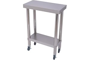 FETCOI Arbeitstisch Edelstahltisch mit Rollen Beistelltisch Edelstahl Catering Arbeitstisch, Zubereitungstisch Gewerbliche Arbeitstisch, 4 Verstellbare Füße | EU Stock (60 x 45 x 85 cm)
