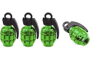Marcraft Green Colour Grenades Aluminium Tyre Valve Caps Dust Caps (4 Pack) Universal Wheel Tyre Valve Caps Dust Caps for Cars, SUVs, Bicycles, Motorcycles, Trucks | Screw-On