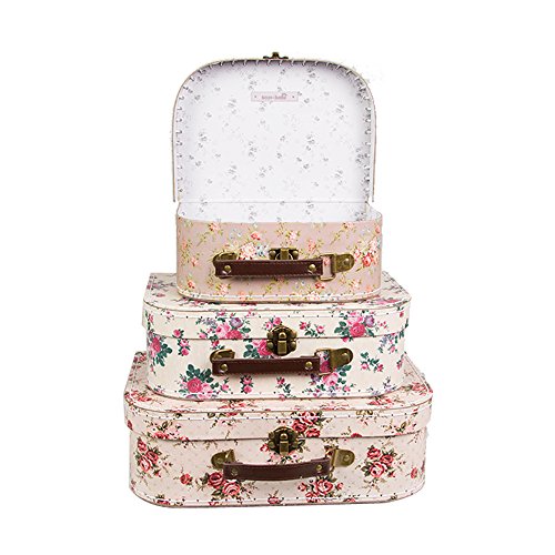 3 x Aufbewahrungsboxen, Design: Vintage-Koffer mit Blumenmuster, Shabby Chic Vintage Rose Suitcases - 3