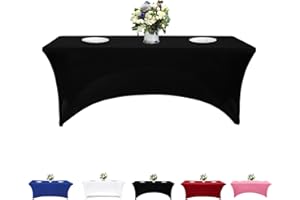 Kapwall 6ft table cloth, Black Spandex Tablecloth Tight, Fitted, Washable and Wrinkle Resistant Stretch Rectangular Patio Table Cover for Event, Wedding, Banquet & Parties. (1PCS)