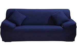 ele ELEOPTION Sofa Überwürfe Sofabezug Stretch elastische Sofahusse Sofa Abdeckung in Verschiedene Größe und Farbe Herstellergröße 195-230cm (Dunkelblau, 3 Sitzer für Sofalänge 170-220cm)