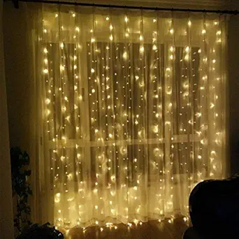 XERGY 240 LED Window Curtain Lights with 8 Flashing Modes for Decoration, 3x2 m (Warm White/Golden)