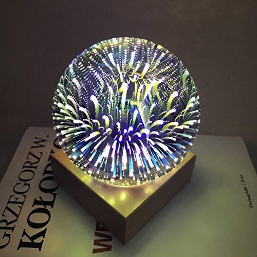 Table lamp, Yaaas2U 3D Star Glass Desk Lamp USB Cable LED Night Light Decorative Mood Light and Wooden Base Ideal for Bedroom, Living Room (Fireworks)