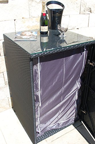 PolyRattan Kissenbox DEUTSCHE MARKE — EIGNENE PRODUKTION 8 Jahre GARANTIE Garten Möbel incl. Glasplatte für 20 Sitzkissen Ragnarök-Möbeldesign ( Schwarz ) Gartenmöbel Gartentisch Aluminium Rattan Beistelltisch, Stehttisch - 4