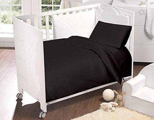 Love2Sleep BLACK COT BED LUXURY EGYPTIAN COTTON COMPLETE BEDDING TODDLER SET: DUVET COVER , PILLOWCASE & FITTED SHEET