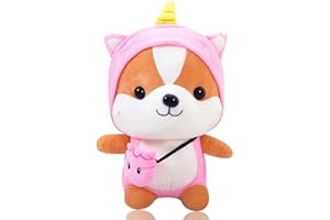 Tomicy Peluche giocattolo,Simpatico Shiba Inu Cane Peluche,Unicorno Animali Farcito Morbido Cuscino,Trasformato in Una Bambola Scoiattolo per Bambini Regalo di Compleanno(25 cm)