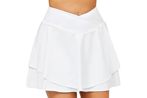 HAWILAND Gonna da tennis da donna – Gonna da crossover a vita con scollo a V e tasche, gonna da golf per ciclismo, escursionismo, corsa