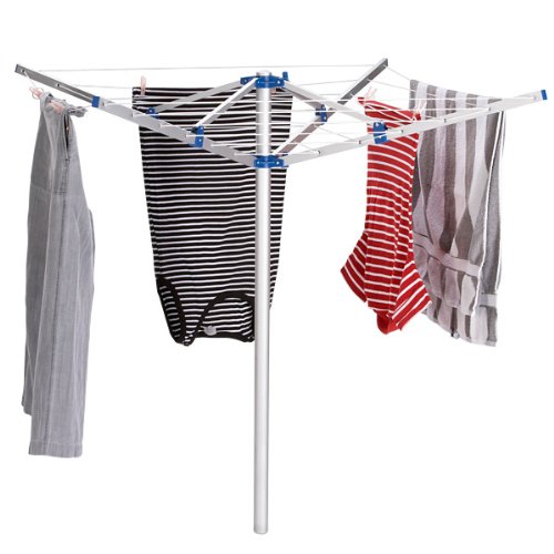Berger Wäschespinne Maxi Aluminium, silber, 4-armig, Leinenlänge 20 m, Inkl. Bodenhülse und Wäscheklammern