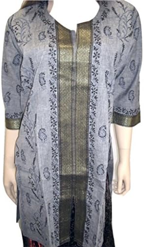 Goethnic Handmade Cotton Top Tunic Kurti Dress With Sensational Chikankari Embroidery Gray Full Sleeve