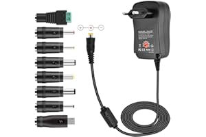 Milno Adaptateur Secteur Universel 30W AC à DC 3V 4.5V 5V 6V 7.5V 9V 12V 1A 2A 3A Transformateur d'alimentation à Découpage avec 10 Connecteurs DC pour électroniques Ménagers 3-12V, 3000mA Max