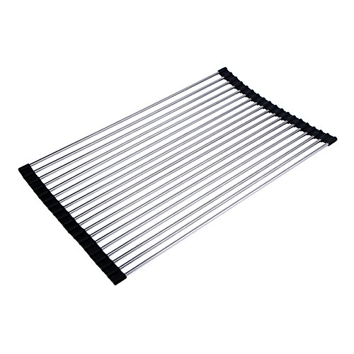 Angelbubbles Beim Rack Dish Edelstahl Roll-Up Abnehmbare über der spüle Einfache reinigung (L/19.68″ x 12.79″, Schwarz) - 8