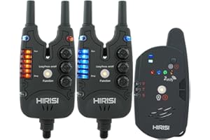 ‎HIRISI TACKLE Hirisi Tackle Karpfenangeln Bissanzeiger Mit Fernbedienung (FunkempfäNger), Mit Nachtlicht, Einstellbarer Empfindlichkeit, LautstäRke Und Ton. Bissanzeiger Set.