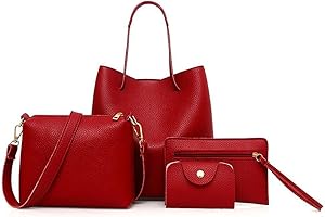 SAHGSA Zestaw damskich torebek, modne 4 sztuki torebek na ramię ze skóry PU, torba na ramię, portfel, uchwyt na karty, zestaw do biura, szkoły