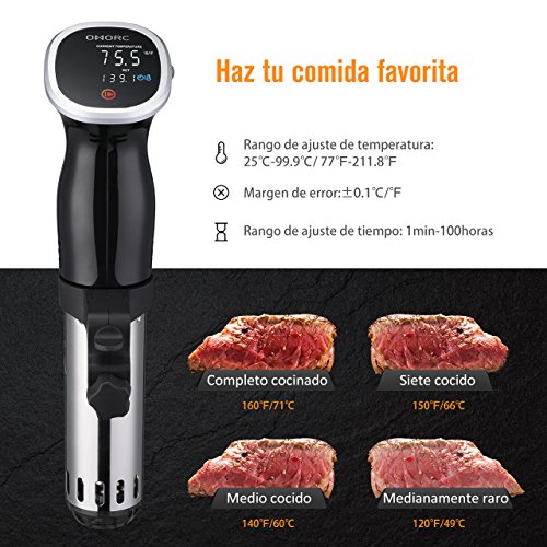 Aparato de Cocina Precisión de OMORC,850W,Sous Vide de vacío,Circulación de la temperatura,Cocinero Circulador,Silencioso y Preciso,Fácil lavable,Mantiene la comida de sabores auténticos y naturales