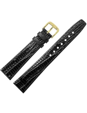 Uhrenarmband 12mm Leder schwarz Prägung, Teju, glänzend, mit Naht - inkl. Federstege & Werkzeug - Uhrenband mit...