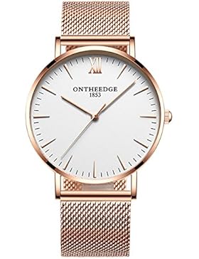 XLORDX Herren Unisex Armbanduhr Elegant Quarzuhr Uhr Modisch Zeitloses Design klassisch Edelstahl Rosegold Weiß