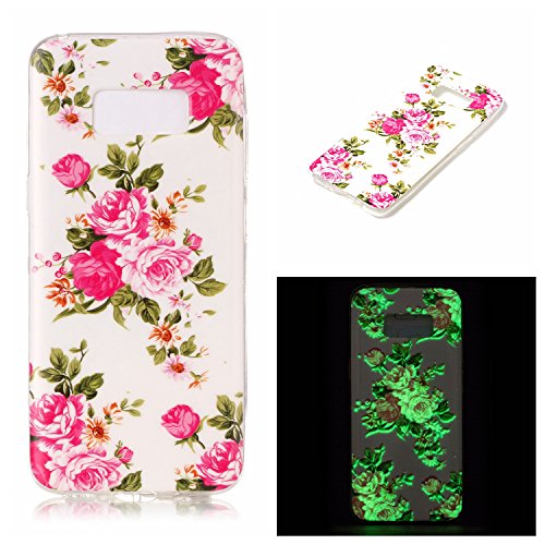 Galaxy S8 Plus Luminous Case, BONROY® Fluorescent Effect Night Glow In The Dark Transparent Ultra-Thin Soft Gel TPU Silicone Bumper Case Stylish Unique Colourful Printed Pattern Design Anti-Scratch Shock Absorption Protective Case Cover for Samsung Galaxy S8 Plus - Rose flower