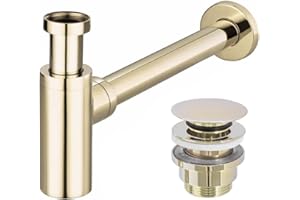 Rea SIFONE CON SCARICO UNIVERSALE PER LAVABO CLICK-CLACK L.GOLD Sifone Universale in Ottone per Lavabo e Lavabo Bagno (Oro Chiaro)