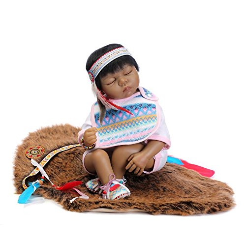 Nicery Reborn Baby Doll Indian Style Black Skin 22inch 55cm Silicone Vinyl Magnetic Mouth Lifelike Boy Girl Toy Sleeping Blanket Eyes Close A3UK