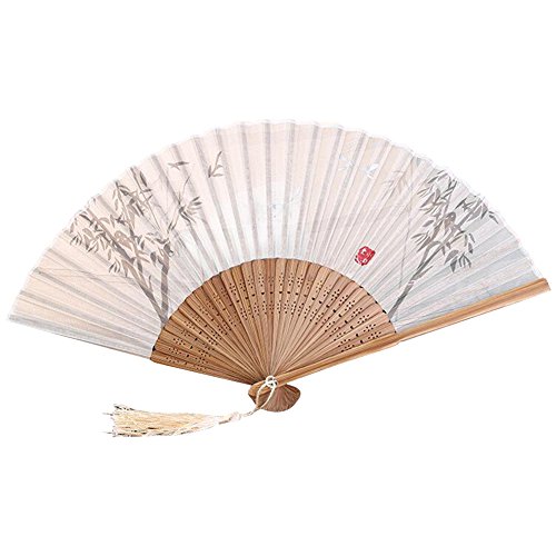 Preisvergleich Produktbild Highdas Geschenk-Hochzeitsfest-Dekor Chinesisches handgemachtes Bambus gedrucktes Silk faltendes Handfächer-Weiß