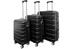 Panana 20/24/28" Modern Design Hard Shell Cabin ABS Suitcase 4 Wheel Luggage Trolley Case Lightweight (Black, 2PCS(20"+24"))