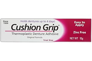 Cushion Grip Thermoplastic Denture Adhesive, 0.35 oz (Travel Size) | Refits and Tightens Loose Dentures for Up to 4 Days | Non-Glue, Zinc-Free, Waterproof Formula, Acts Like a Soft Reliner