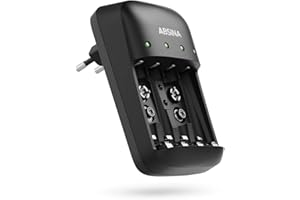 ABSINA Akku Ladegerät AA AAA & 9V - NiMH Ladegerät Akku Batterien 4-Fach für wiederaufladbare Batterien - Akkuladegerät für AAA, AA & 9V Block - Batterieladegerät Akku, Battery Charger