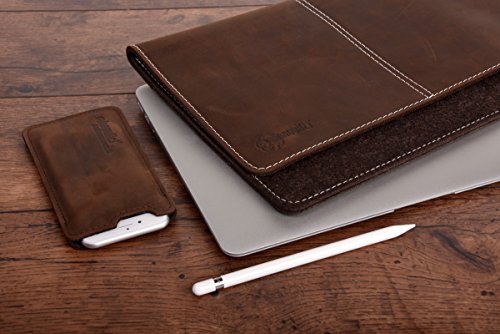 ALMWILD Apple Macbook Pro 15 H  lle  Tasche  Touch Bar  Touch ID   Aus echtem Rinds- Leder und 100  Woll- Filz  Case in Tr  ffel- Braun mit magnetisch