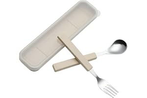 VANRA 2-Piece Set Posate per Bambini in Acciaio Inox 18/10 Argento Bambino Stoviglie Posate Posate Utensili forchetta e Cucchiaio da tavola con Custodia da Viaggio per Bambini Bambini (Cromato)(crema)