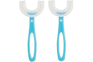 ZALUJMUS Set of 2 Kids U-Shaped Whole Mouth Teeth Brush, Silicone Bristles Massage Gums, All-Round Cleaning, Manual (6-12Y, Blue+Blue)